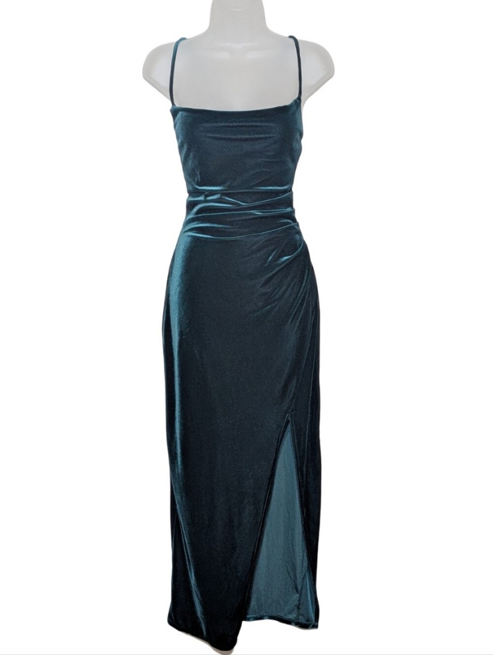 Windsor | Elegant Emerald Green Velvet Slip Maxi Dress with Side Slit | Classic